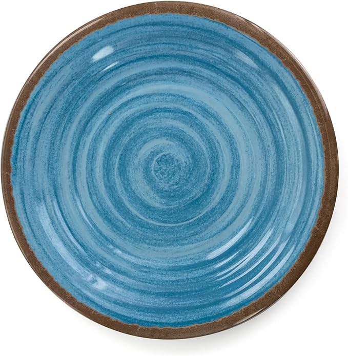 12 Piece Dinnerware Sets Lightweight Melamine with Stoneware-like Finish Chip-Resistant &amp Dishwasher Safe Ideal for Outdoor Picnics Daily Use &amp Parties Blue Wave Pattern