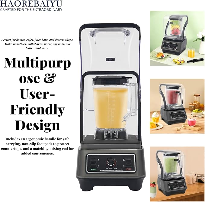 1600W Commercial Blender 2L Large Capacity Multifunctional Blender with 9-Speed &amp Pulse High-Speed Motor for Smoothies Ice Crushing Juice Soup - Professional Heavy Duty &amp Quiet Design(110