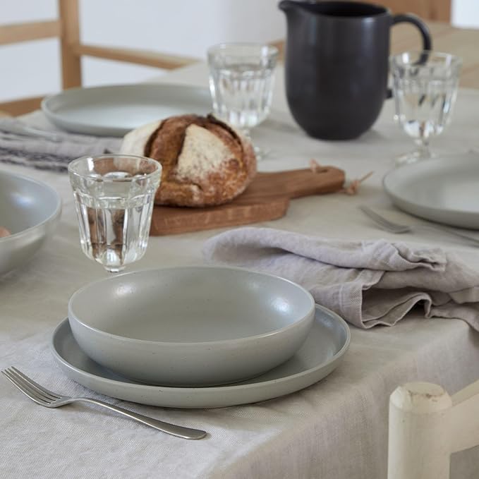 Casafina Ceramic Stoneware 5-Piece Place Setting Service for 1 - Pacifica Collection Oyster Grey | Microwave &amp Dishwasher Safe Dinnerware Set | Food Safe Glazing | Restaurant Quality Tableware