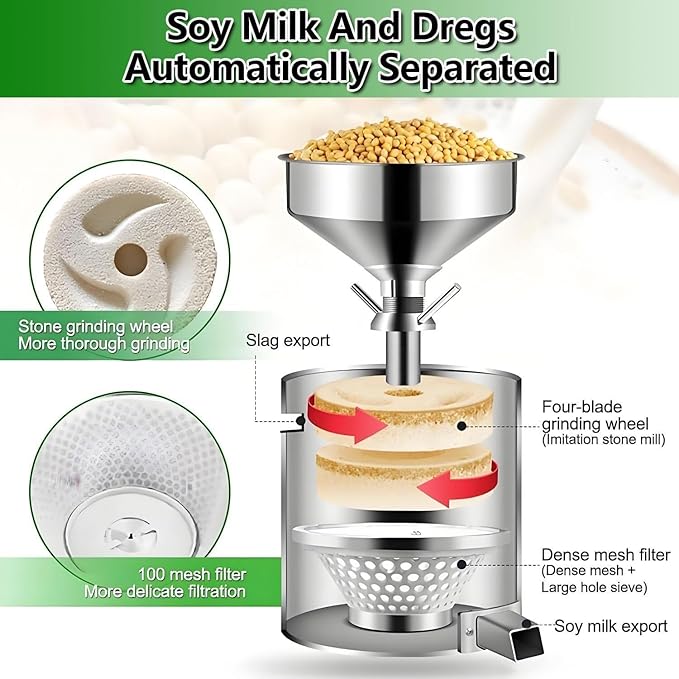 Automatic Stainless Steel Soybean Milk Maker Machine 1100W Commercial Soybean Milk Machine With Slag Separation For Restaurant Canteen Soymilk 25KG/H