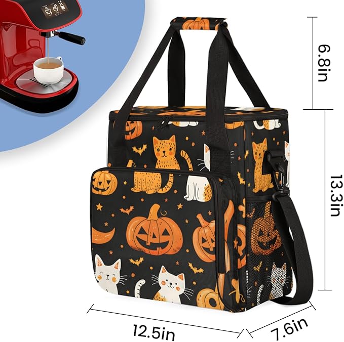Magical Pumpkin Coffee Maker Carrying Bag Glowing Pumpkin Travel Storage Bag Compatible with K-Mini or K-Mini Plus Single Serve Coffee Brewer Carrying Case with Multiple Pockets &amp Shoulder Strap
