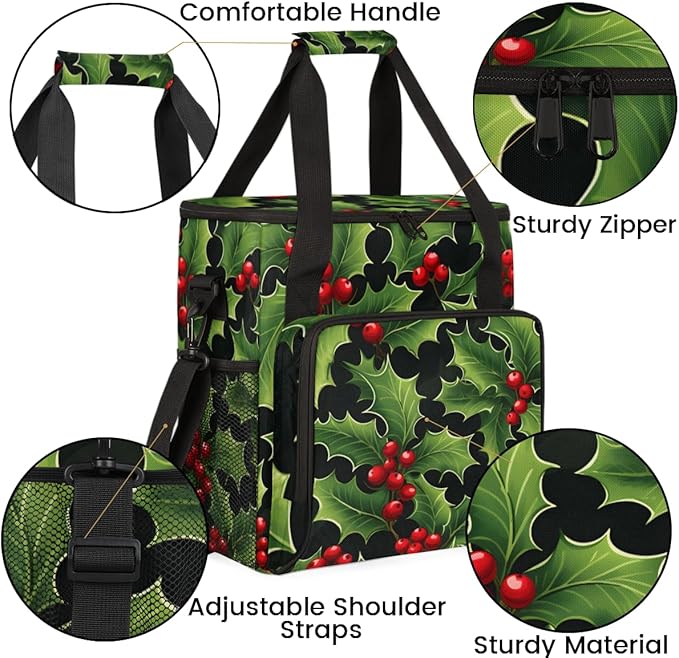 Holly Berry Flowers Coffee Maker Carrying Bag Fantastic Flowers Travel Storage Bag Compatible with K-Mini or K-Mini Plus Single Serve Coffee Brewer Carrying Case with Pockets &amp Shoulder Strap