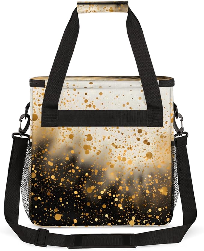Glitter Coffee Maker Carrying Bag Gold Black Portable Travel Storage Tote Bag Compatible with K-Mini or K-Mini Plus Single Serve Coffee Brewer Carrying Case with Multiple Pockets &amp Shoulder Stra