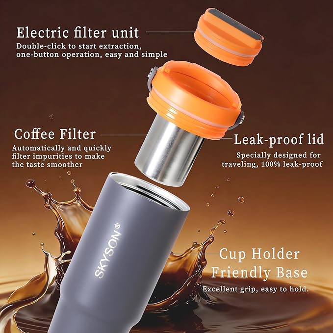 Portable Coffee Maker Mug for TravelMini Espresso Coffee Machine20 oz Thermos Cup with Lid Fast Extraction Electric Filter BrewerInsulated Stainless Steel Tumbler(White)