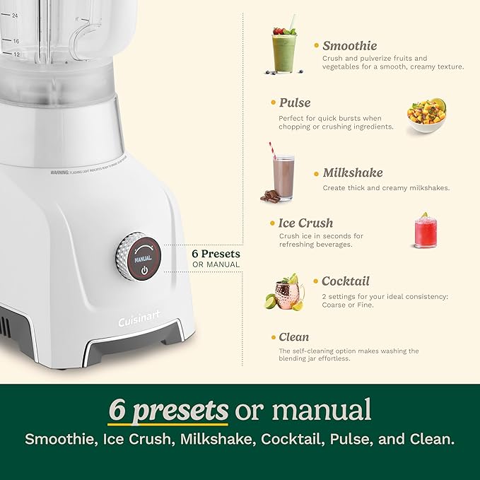 Cuisinart Hurricane® 48 oz Glass Jar Digital Blender Manual 5 Speeds 6 Presets - Smoothie Pulse Milkshake Cocktail Ice Crush and Clean BL-200