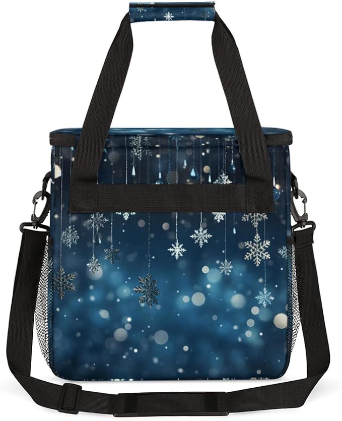 Xmas Snowflakes Coffee Maker Carrying Bag Fantastic Snowflakes Travel Storage Bag Compatible with K-Mini or K-Mini Plus Single Serve Coffee Brewer Carrying Case with Pockets &amp Shoulder Strap