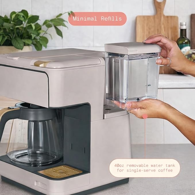 Multi Brew Coffee Maker with Single Serve and Carafe Brewing Options for Countertop Home Use (Porcini Taupe)