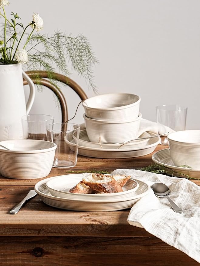LE TAUCI Ceramic Plates and Bowls Set for 4 12-Piece Ceramic Dinnerware Set Farmhouse Dishes Set Microwave &amp Dishwasher Safe Stackable12-Piece Arctic White (10 Dinner+8 Salad Plates+6 Bow