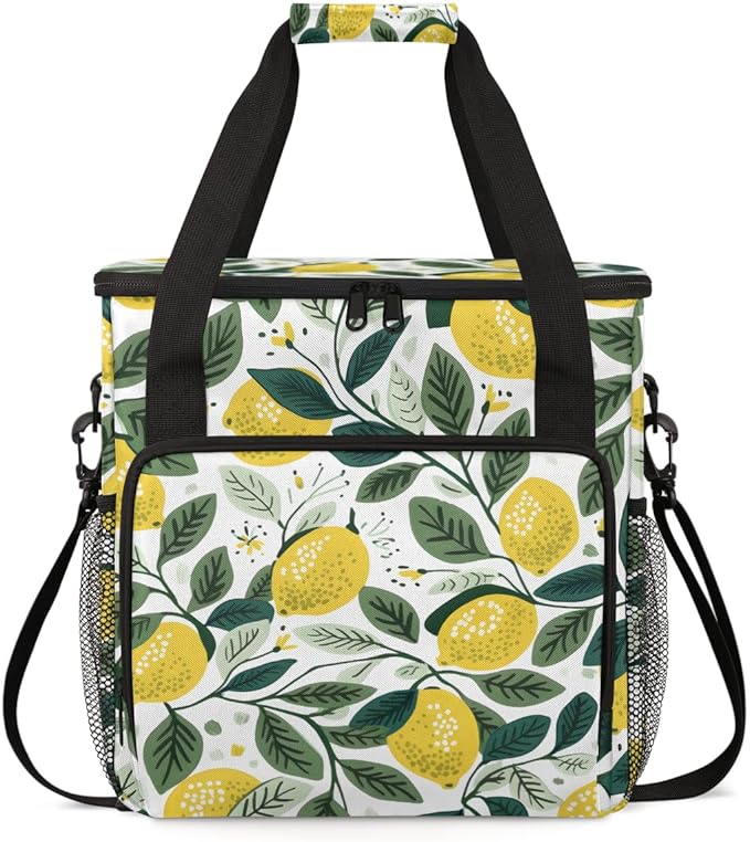 Lemon Leaf Coffee Maker Carrying Bag Portable Travel Storage Tote Bag Compatible with K-Mini or K-Mini Plus Single Serve Coffee Brewer Carrying Case with Multiple Pockets &amp Shoulder Strap