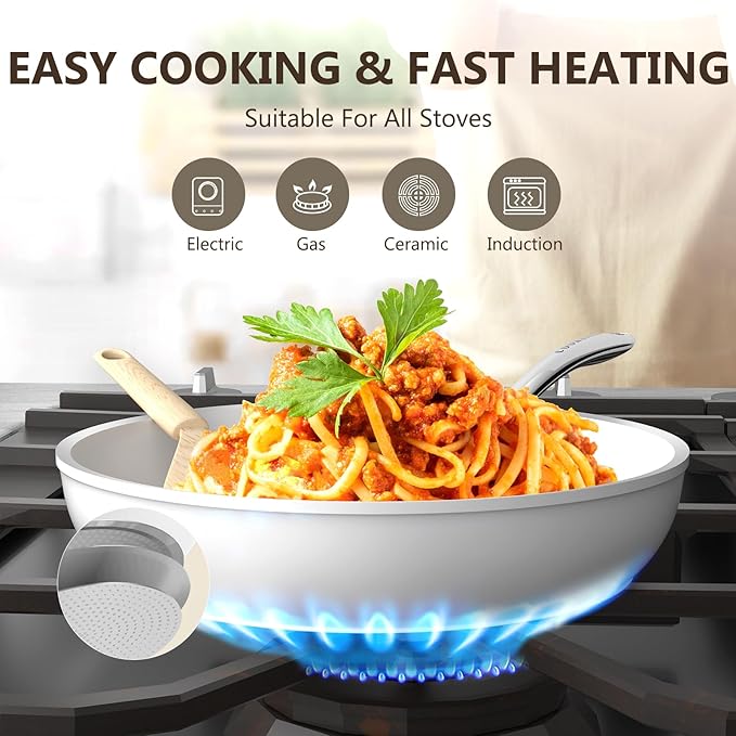 COOKSMARK Nonstick Ceramic Cookware Set Induction &amp Dishwasher Safe Scratch-Resistant Pots and Pans Set with Glass Lids 10 Pieces White