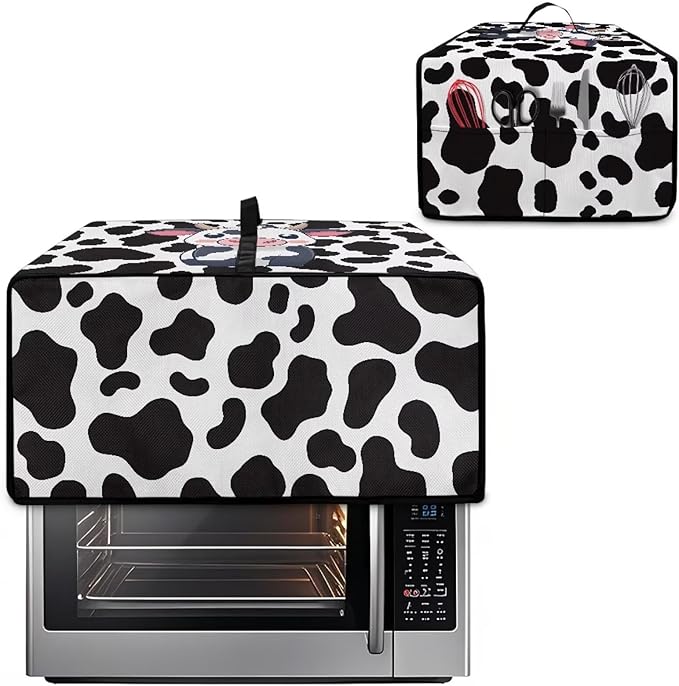 Cow Small Appliance Covers Set – Toaster Oven Dust Cover with Handle Top Bread Machine Protector Decorative &amp Practical Kitchen Gift for Women - L