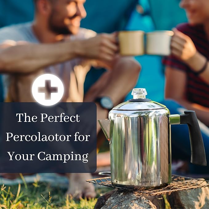 Mixpresso Stainless Steel Coffee Percolator Stovetop 37oz Classic Percolator Coffee Pot Great For Camping Pot 5-8 Cup Stove Top Espresso Maker Cool-Touch Handle