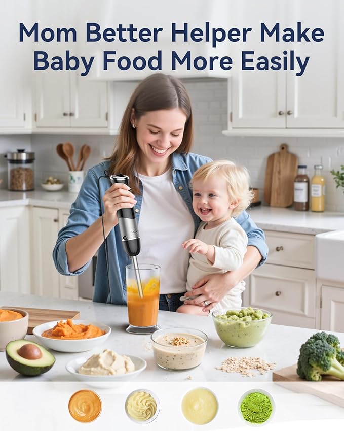 Immersion Blender Handheld 1000W 5 in 1 Corded Stick Hand Blender Kitchen with 12 Speed BPA-Free Mixing Beaker Chopper Whisk Milk Frother Perfect Emulsifier for Soup Baby Food Sauce Puree