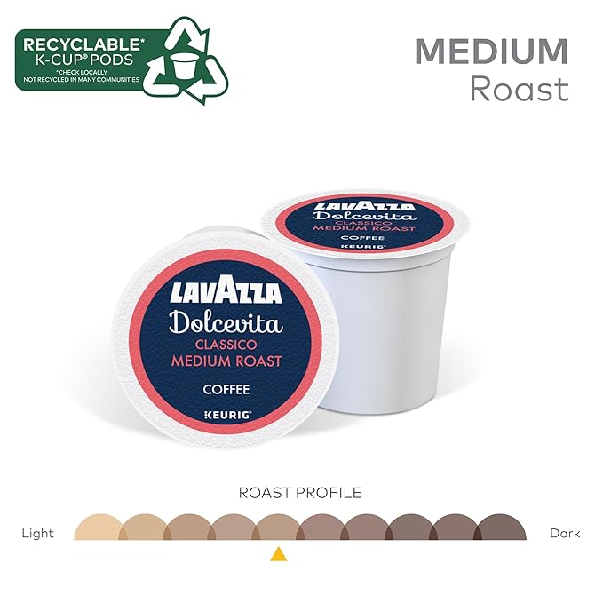 Lavazza Dolcevita Classico Single-Serve Keurig K-Cup Pods Medium Roast Coffee 88-Count Box (4 Packs of 22)