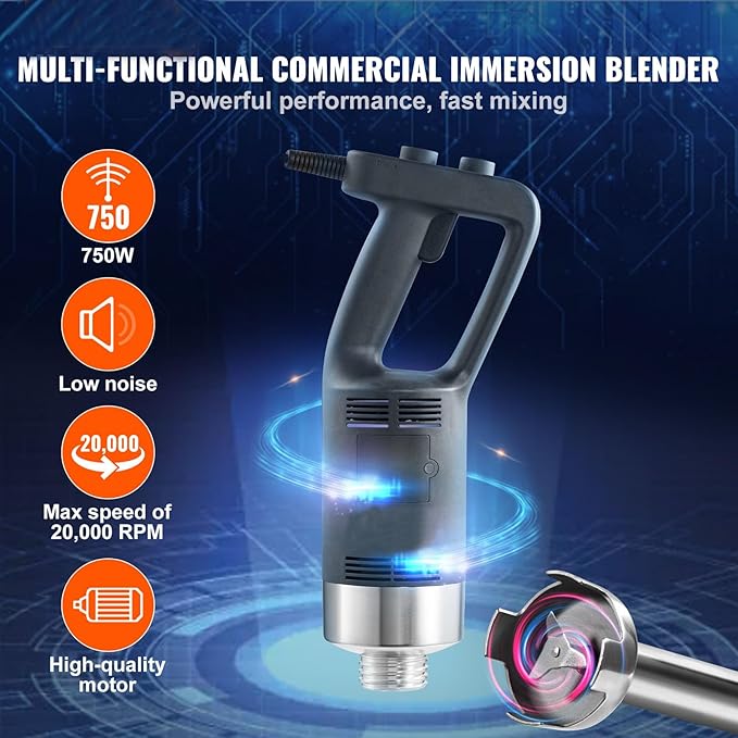 Happybuy Commercial Immersion Blender 750W 16 Heavy Duty Hand Mixer Variable Speed Stick Blender with 304 Stainless Steel Blade Multi-Purpose Portable Mixer