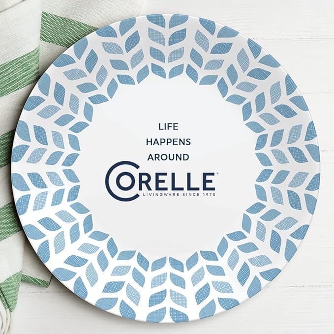 Corelle Global Collection Vitrelle 6-Piece Dinner Plate Set Triple Layer Recycled Glass Lightweight Eco-Friendly Round 10-1/4-Inch Plates Set Northern Pines