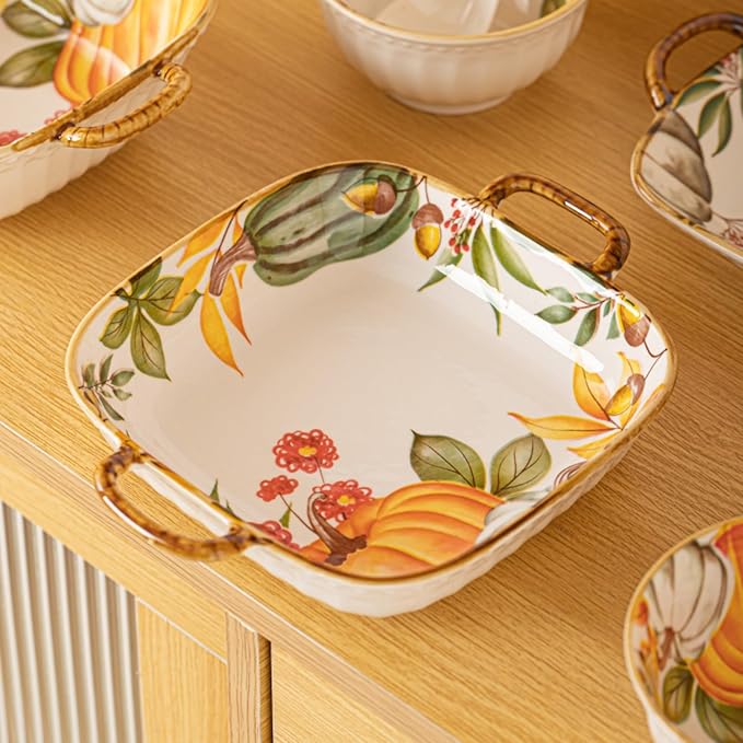 24-piece pumpkin pattern plates and bowls set - microwave and oven safe kitchen plates and bowls set dishware sets for diningfall dinnerware