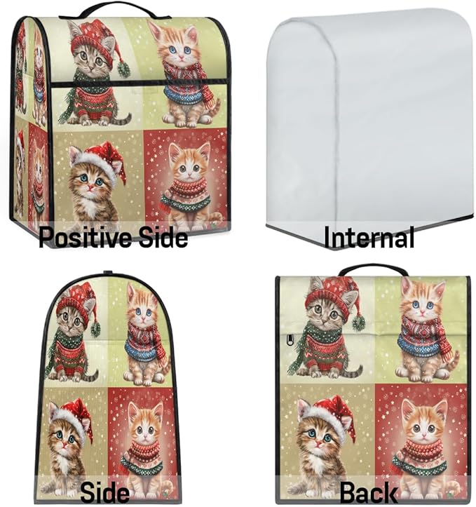 Kitchen Aid Mixer Cover Cute Cat In Santa Hat Stand Mixer Cover Compatible with 6-8 Quarts Stand Mixers Dust Covers with Zipper Pocket Foldable Washable Kitchen Aid Organizer Bag