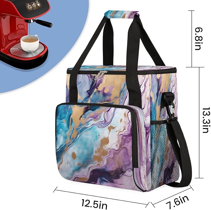 Marble Purple Blue Coffee Maker Travel Bag for K-Mini or K-Mini Plus Single Serve Coffee Brewer Portable Storage Tote Case for Tarvel