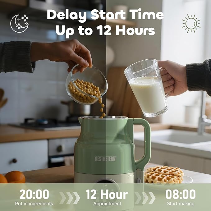 Nut Milk Maker Machine Soy Milk &amp Oat Milk Maker with 8 Presets High-Speed Blender Auto-Clean Delay Start 33oz Almond Milk Maker for Plant-Based &amp Dairy-Free Beverages Green