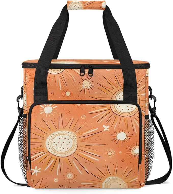 Ethnic Orange Pattern Coffee Maker Carrying Bag Portable Travel Storage Tote Bag Compatible with K-Mini or K-Mini Plus Single Serve Coffee Brewer Carrying Case with Multiple Pockets &amp Shoulder S