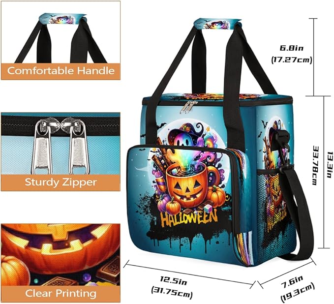 Halloween Potion Ghost Pumpkin Coffee Maker Carring Bag Travel Carrying Storage Tote Bag Compatible with Keurig K-Mini or K-Mini Plus Portable Single Serve Coffee Brewer Case with Pockets