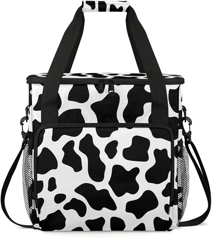Cow Print Coffee Maker Travel Bag for Keurig K-Mini/K-Mini Plus Insulated Waterproof Tote with Pockets for K-Cup Portable Single-Serve Brewer Case