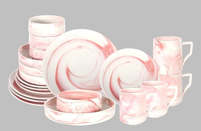 Fine China Artisan Marbled 20pc Dinner Set Pink