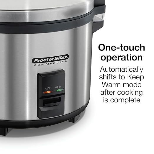 Proctor Silex Commercial 37560R Rice Cooker/Warmer 60 Cups Cooked Rice Capacity Nonstick Inner Pot Hinged Lid Stainless Steel Housing Conforms to NSF