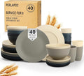 40 PCS Wheat Straw Dinnerware Set | Service for 8 Plastic Dishes Set Unbreakable Plates and Bowls Sets Drinking Glasses Dishwasher and Microwave Safe Dish Set for KItchen - Gray Stone
