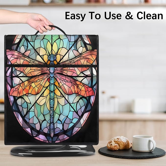 Kitchen Aid Mixer Cover Glass Painting Animal Dragonfly Stand Mixer Cover Compatible with 6-8 Quarts Stand Mixers Dust Covers with Zipper Pocket Foldable Washable Kitchen Aid Organizer Bag