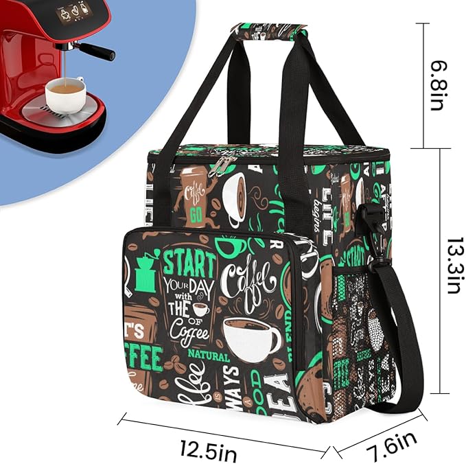 Turquoise Start Your Day With Coffee Coffee Maker Carrying Bag Coffee Machine Travel Storage Tote Bag Compatible with K-Mini or K-Mini Plus Portable Single Serve Coffee Brewer Case with Pockets