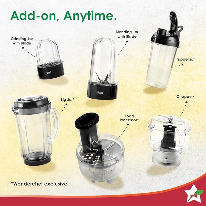 Wonderchef Nutri-blend Juicer Mixer Grinder Blender &amp Smoothie Maker 500W 22000 RPM Full Motor Unbreakable Jars Recipe book by Chef Sanjeev Kapoor 2 Jar 3 Jar Black