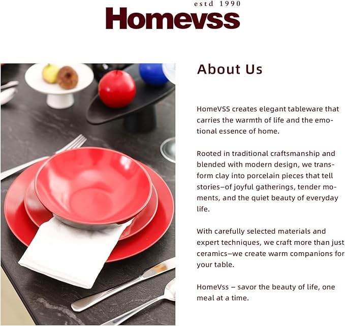 HomeVss Stoneware Two-Tone Colors Life 12pc Dinner SetOutside Shiny Black + Inside Matte Glaze Red