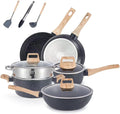 12 Pcs Kitchen Cookware Set Nonstick Dishwasher Safe with Detachable Handle Pots and Pans Set with Lids Granite Induction Cookware Non Stick Cooking Set OvenBlack-Variety Pack