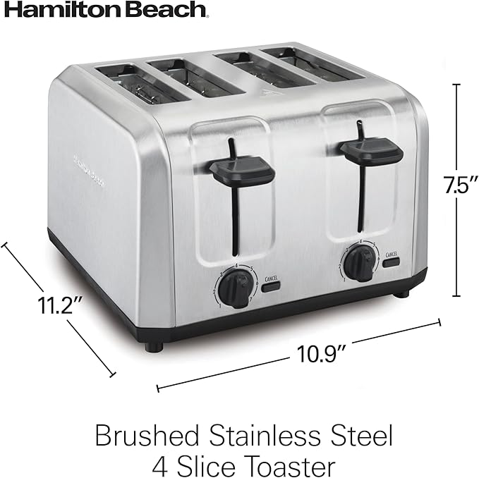Hamilton Beach 4 Slice Toaster with Extra Wide Slots for Bagels Shade Selector Toast Boost Slide-Out Crumb Tray Auto-Shutoff and Cancel Button Brushed Stainless Steel (24910)