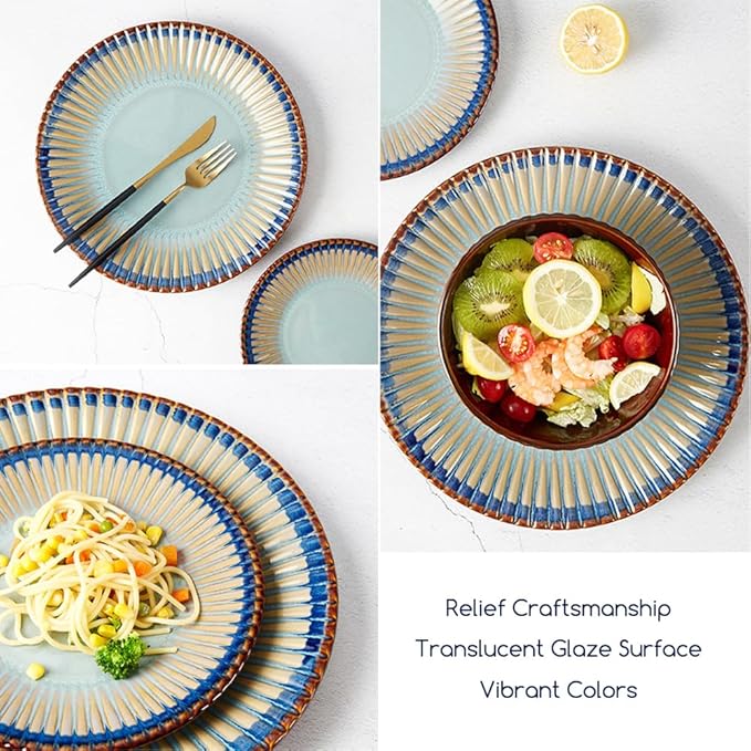 Stoneware Dinnerware Set of 4 4 Pieces Ceramic Dinner Plates Bowl Mug for Kitchen – Unique Gift Idea Scratch Resistant Dishes Dishwasher &amp Microwave Safe (Norwegian Coast)