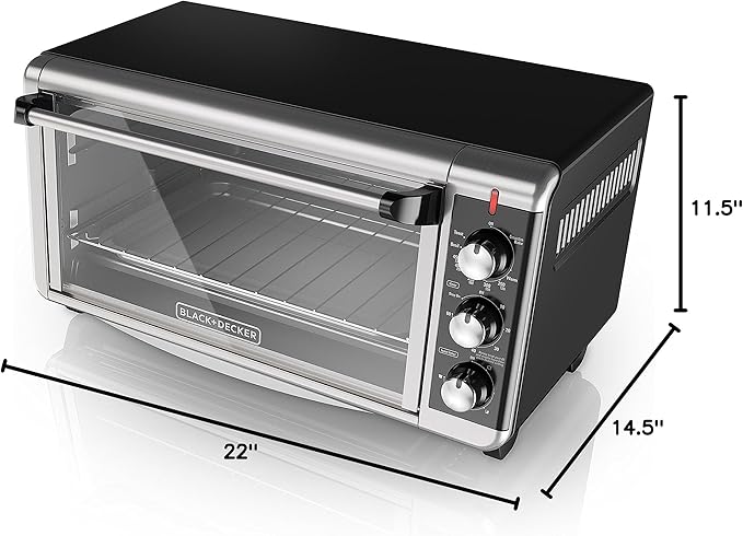 BLACK+DECKER TO3250XSBD 8-Slice Extra Wide Convection Countertop Toaster Oven Includes Bake Pan Broil Rack &amp Toasting Rack Stainless Steel/Black
