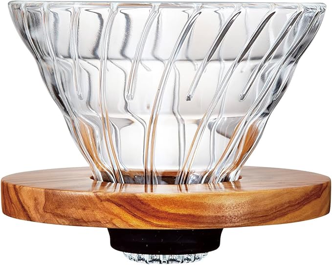 Hario VDGR-02-OV V60 Heat Resistant Glass Permeable Coffee Dripper Olive Wood 02 Coffee Drip For 1 to 4 Cups