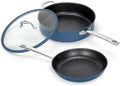 DishDelight Pots and Pans Set Nonstick Nonstick Frying Pan 10 Inch Fry Pan 12 Qt Ceramic Saute Pan with Glass Lid Induction Cookware Set Added Plasma Diamond Blue