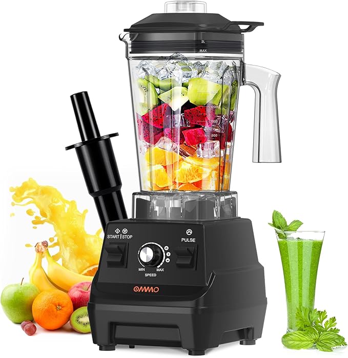OMMO Blender 1800W Professional High Speed Countertop Blender with Durable Stainless Steel Blades 60oz BPA Free Blender for Shakes and Smoothies Nuts Ice and Fruits Dishwasher Safe