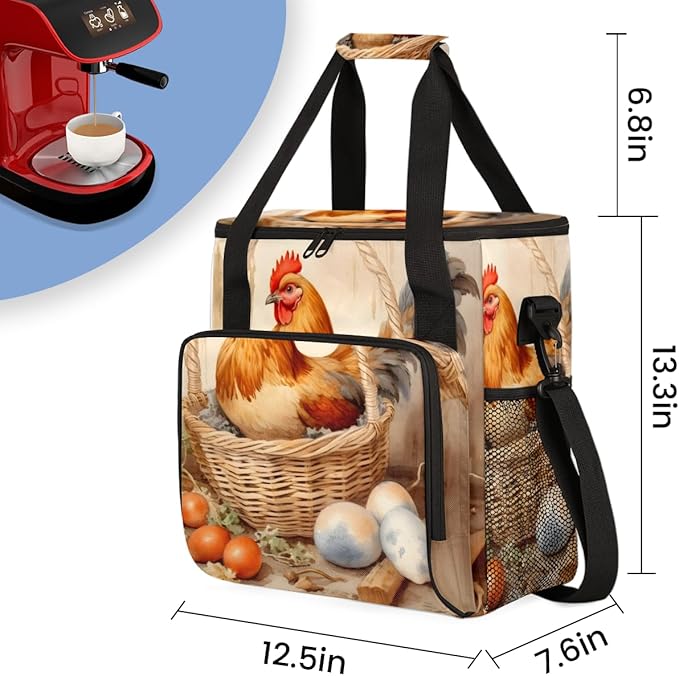 Easter Hen Egg Coffee Maker Carrying Bag Portable Travel Storage Tote Bag Compatible with K-Mini or K-Mini Plus Single Serve Coffee Brewer Carrying Case with Multiple Pockets &amp Shoulder Strap