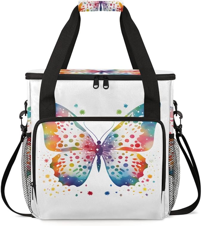 Colorful Butterfly Coffee Maker Carrying Bag Glitter Butterfly Travel Storage Bag Compatible with K-Mini or K-Mini Plus Single Serve Coffee Brewer Carrying Case with Pockets &amp Shoulder Strap