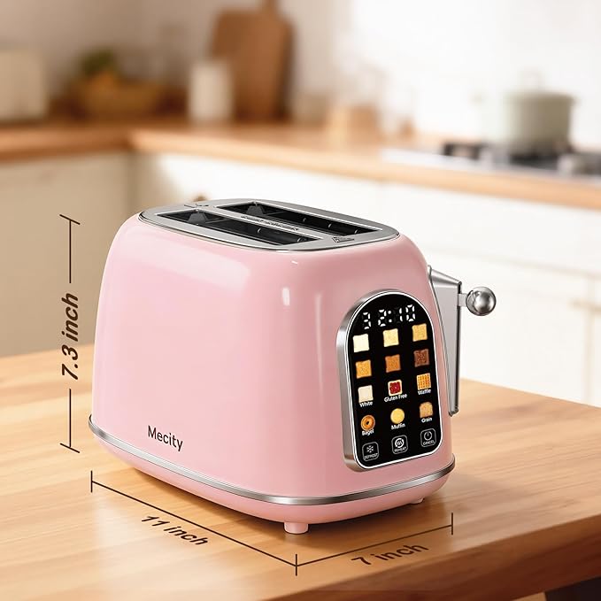 Mecity Toaster 2 Slice Touch Screen Wide Slot Retro Toaster For Breads Bagel Muffin Waffle House Warming Gift New Home 120V 825W Pink Color