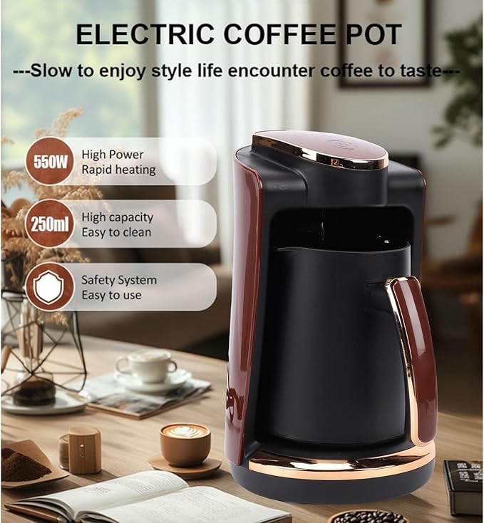 Dan&ampDre Turkish Coffee Maker 550W 250ML Electric Turkish Greek Coffee Machine with Cup for Home Office Travel Brewing