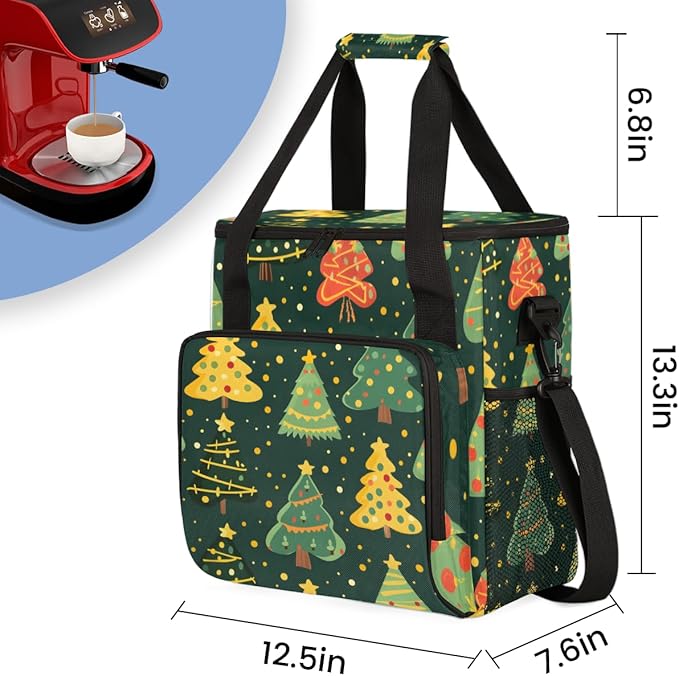 Cartoon Tree Coffee Maker Carrying Bag Colorful Tree Travel Storage Bag Compatible with K-Mini or K-Mini Plus Single Serve Coffee Brewer Carrying Case with Multiple Pockets &amp Shoulder Strap