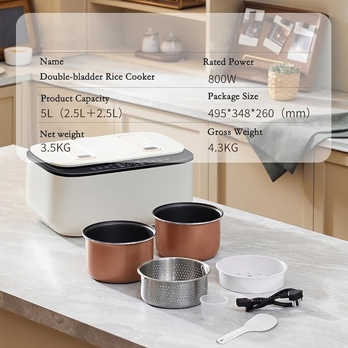 Rice Cookers Multi-Functional Double-Bladder Rice Cooker Household 5L Intelligent Touch Screen Double Spelling Steaming Rice Cooker Rice Maker