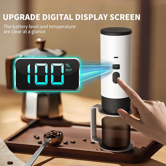 RQUOIRE 3-in-1 Portable Coffee Maker Espresso Machine Self-Heating Travel Coffee Maker Compatible with NS DG Pods &amp Ground Coffee Small Mini Espresso Machine for Car Camping Hiking With Stand