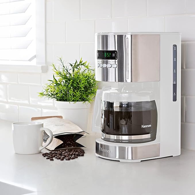 Kenmore drip Coffee Maker - 12 Cup programmable cafe machine with glass pot regular &amp bold brew auto shut off large water reservoir reusable filter kitchen appliances for cafeteria barista Wh