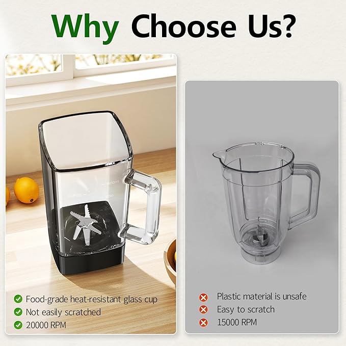 Glass Blenders for Kitchen with 750W 54Oz. Countertop Blender Glass Jar Food Processor Combo BPA-Free Blender for Smoothies Ice CrushNuts Frozen Drinks and Fruits (Black)